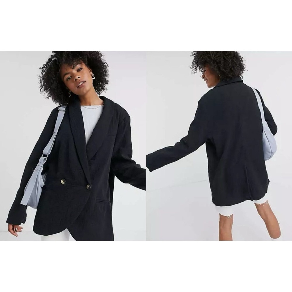Free People Rowan Blazer 100% Cotton Black Two Front Button Size XS - Picture 8 of 15